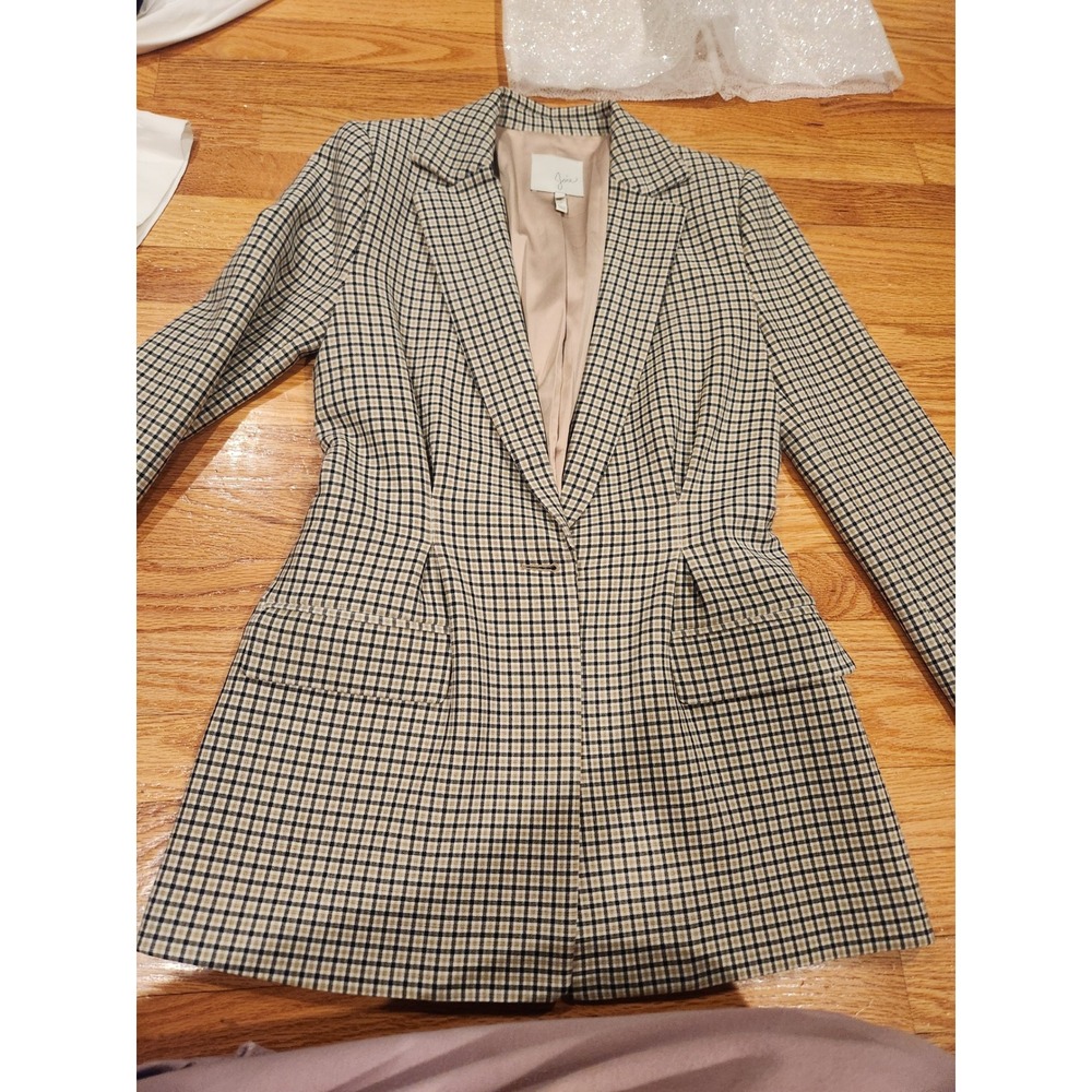Joie Plaid‎ Blazer Jacket Tan Black Single Button Tailored 18-4-003894-OW00739C